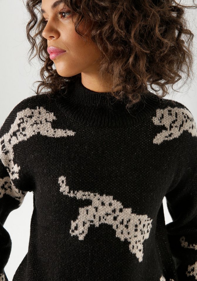 Aniston CASUAL Strickpullover mit eingestrickten Leoparden – Bild 4 von 5