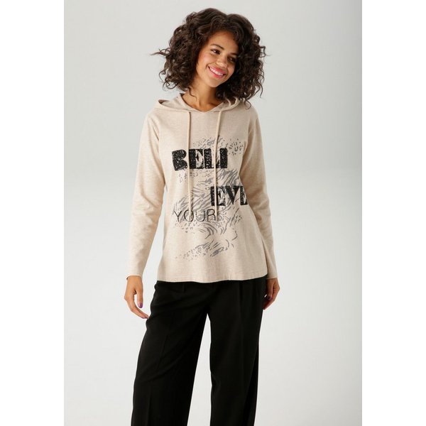 Aniston CASUAL Strickpullover mit Pailletten-Schriftzug verziertem Vorderteil