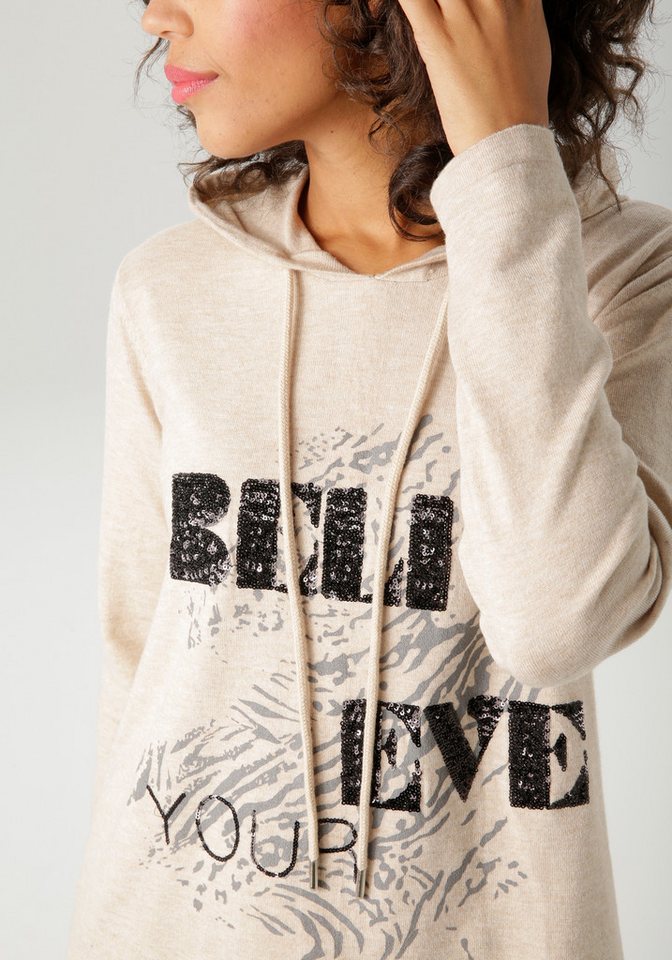 Aniston CASUAL Strickpullover mit Pailletten-Schriftzug verziertem Vorderteil – Bild 3 von 5