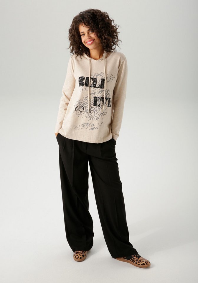 Aniston CASUAL Strickpullover mit Pailletten-Schriftzug verziertem Vorderteil – Bild 4 von 5