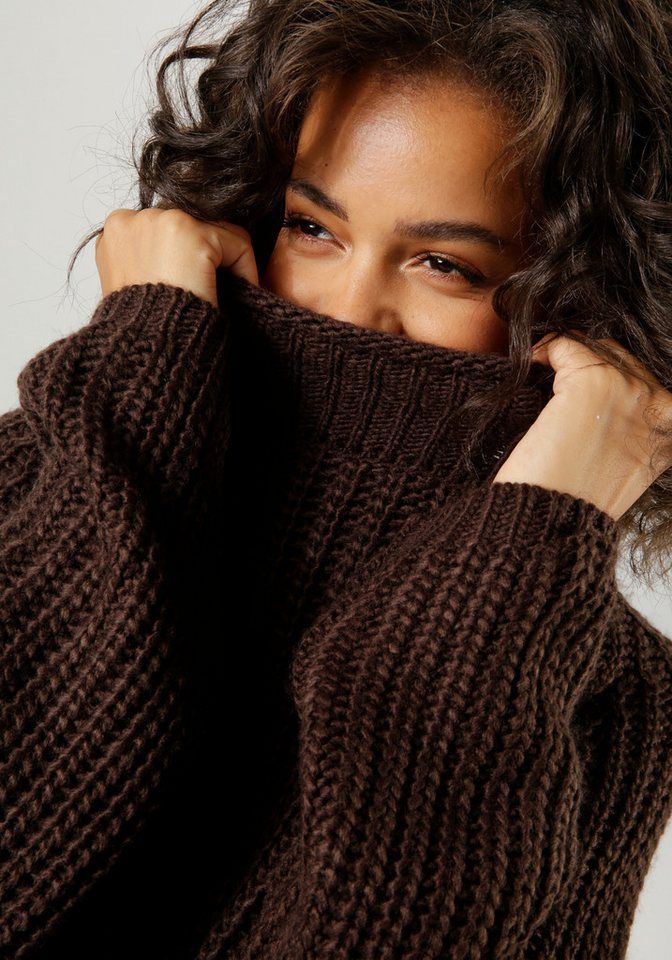 Aniston CASUAL Strickpullover mit Rollkante am Stehkragen – Bild 3 von 5