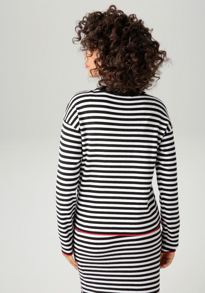 Aniston CASUAL Strickpullover mit roten Farbakzenten am Saum und den Ärmeln – Bild 2 von 5