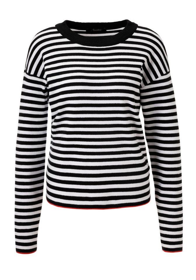 Aniston CASUAL Strickpullover mit roten Farbakzenten am Saum und den Ärmeln – Bild 5 von 5