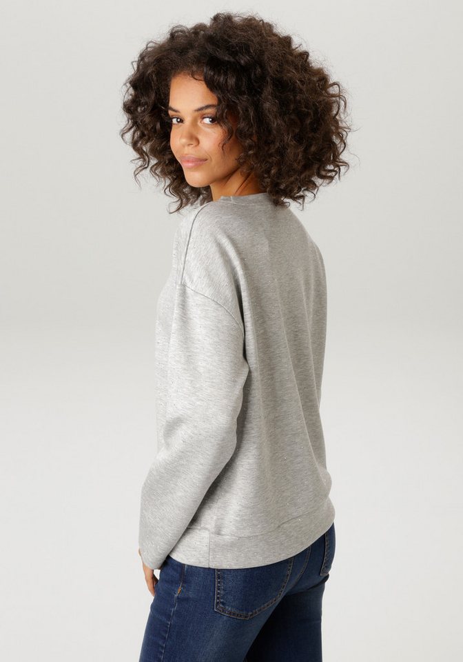 Aniston CASUAL Sweatshirt allover mit kleinen Glitzersteinchen Verziert – Bild 2 von 5