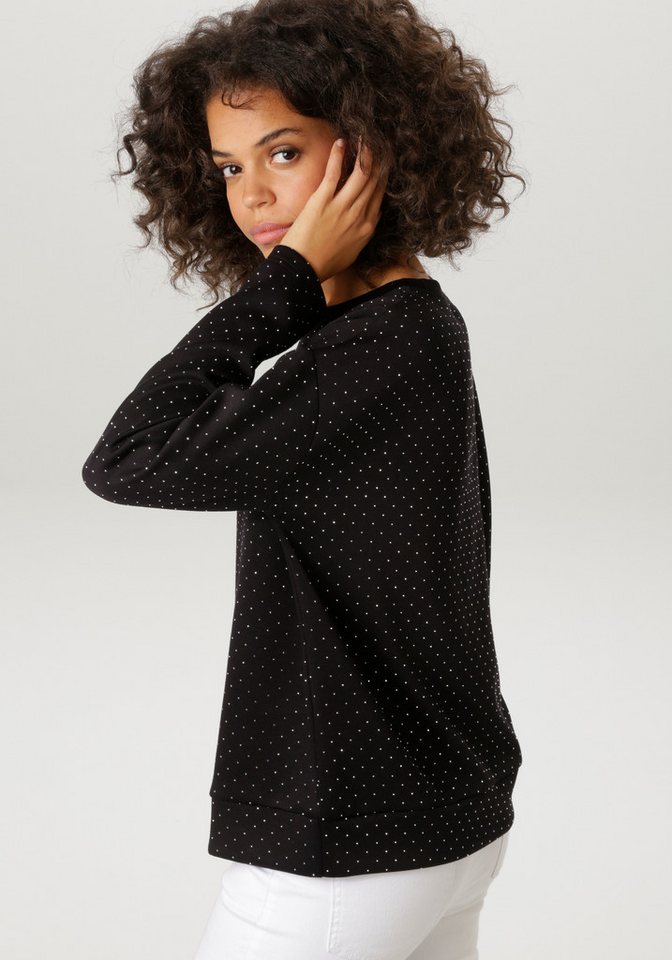 Aniston CASUAL Sweatshirt allover mit kleinen Glitzersteinchen Verziert – Bild 2 von 5
