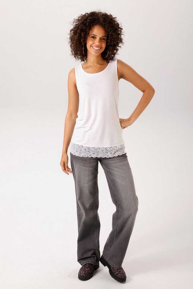 Aniston CASUAL Tanktop mit gewellter, elastischer Spitzenborte am Saum - NEUE KOLLEKTION – Bild 4 von 5