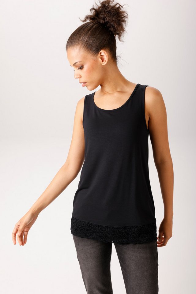 Aniston CASUAL Tanktop mit gewellter, elastischer Spitzenborte am Saum - NEUE KOLLEKTION – Bild 2 von 5