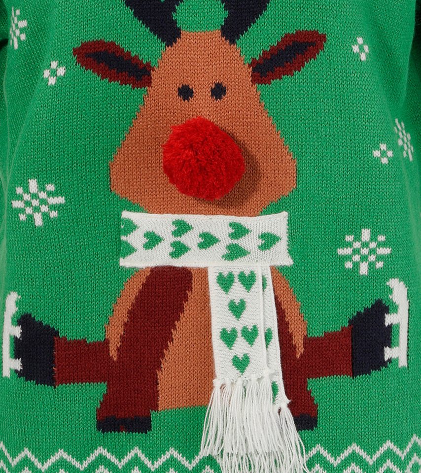 Aniston CASUAL Weihnachtspullover mit Bommel-Nase und Fransenschal – Bild 5 von 5
