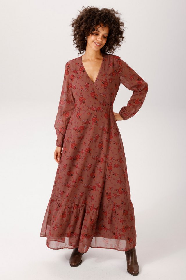 Aniston CASUAL Wickelkleid (mit Bindeband) mit farbharmonischem Blumendruck - NEUE KOLLEKTION – Bild 4 von 5