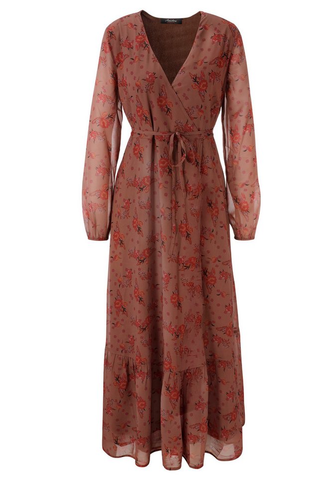 Aniston CASUAL Wickelkleid (mit Bindeband) mit farbharmonischem Blumendruck - NEUE KOLLEKTION – Bild 5 von 5