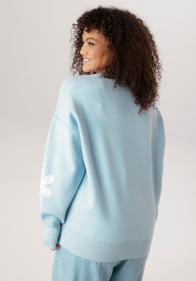 Aniston PLUS Strickpullover mit eingestricktem Blumenmuster – Bild 2 von 5