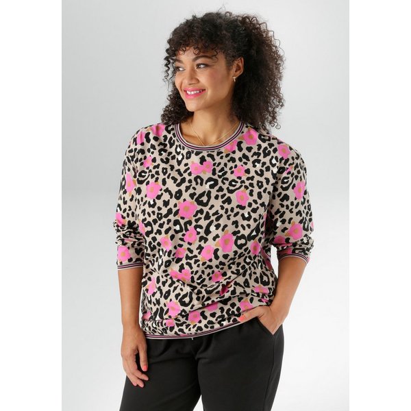Aniston PLUS Sweatshirt mit großflächigem, farbenfrohem Leoblumendruck
