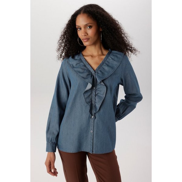 Aniston SELECTED Jeansbluse mit Volants am streckenden V-Ausschnitt - NEUE KOLLEKTION