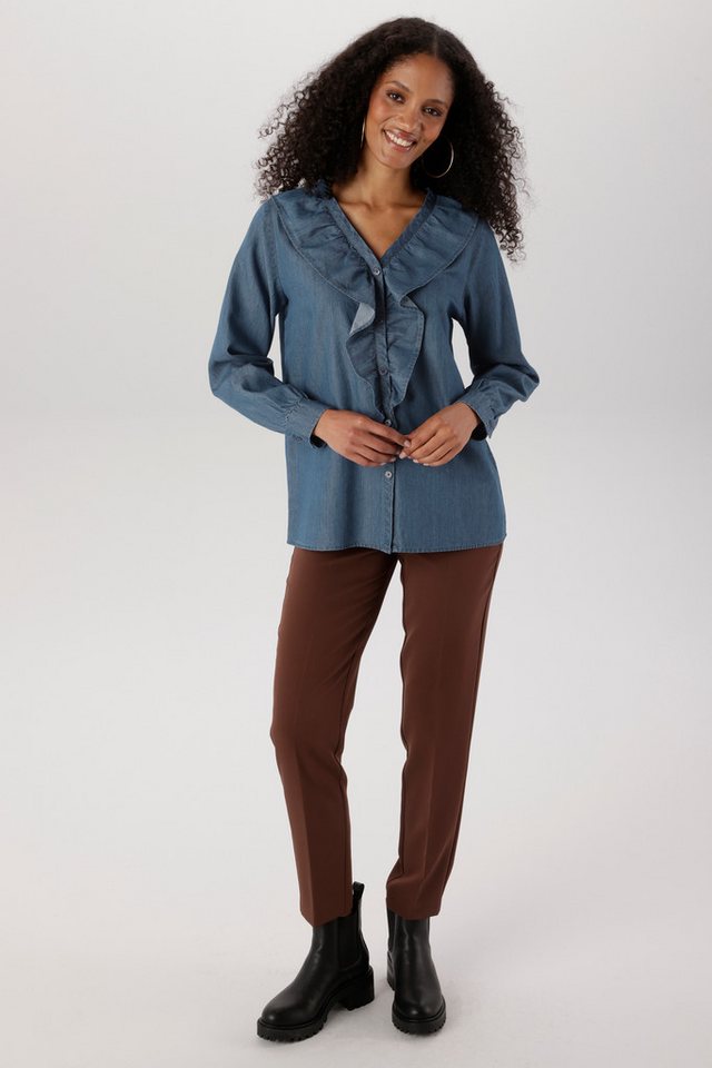 Aniston SELECTED Jeansbluse mit Volants am streckenden V-Ausschnitt - NEUE KOLLEKTION – Bild 4 von 5