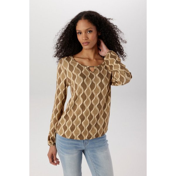 Aniston SELECTED Langarmshirt mit Cut-out und dekorativer Allover-Wellenmusterung - NEUE KOLLEKTION