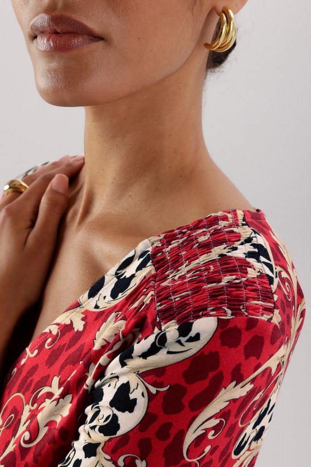 Aniston SELECTED Midikleid mit Smok-Details und fantasievollem Leo-Print – Bild 3 von 5