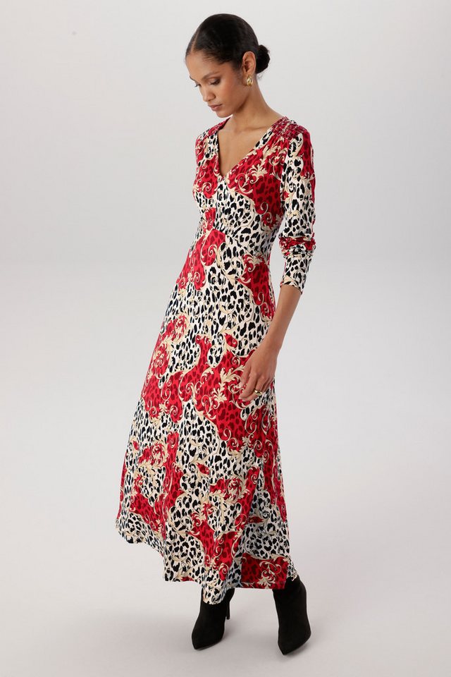 Aniston SELECTED Midikleid mit Smok-Details und fantasievollem Leo-Print – Bild 4 von 5