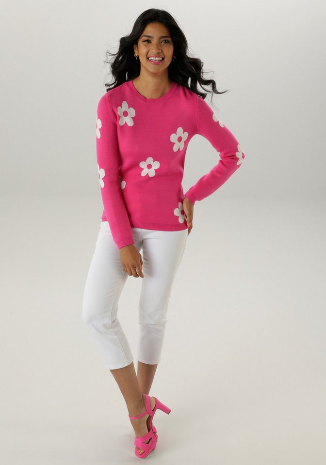 Aniston SELECTED Strickpullover mit eingestricktem Blumenmuster allover - NEUE KOLLKTION – Bild 4 von 5