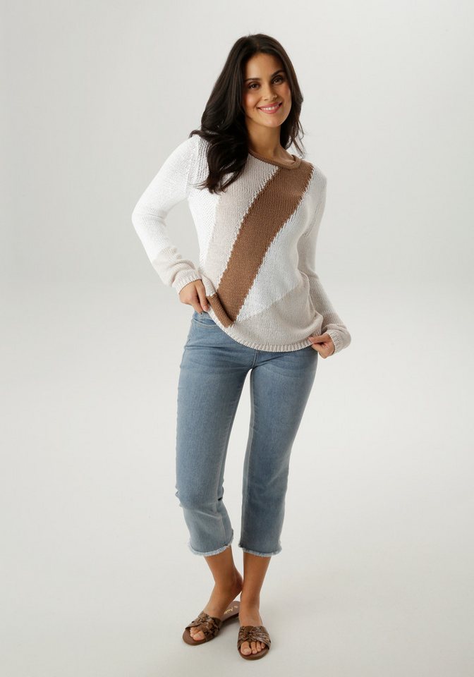 Aniston SELECTED Strickpullover mit Rollkante am Rundhalsausschnitt – Bild 4 von 5