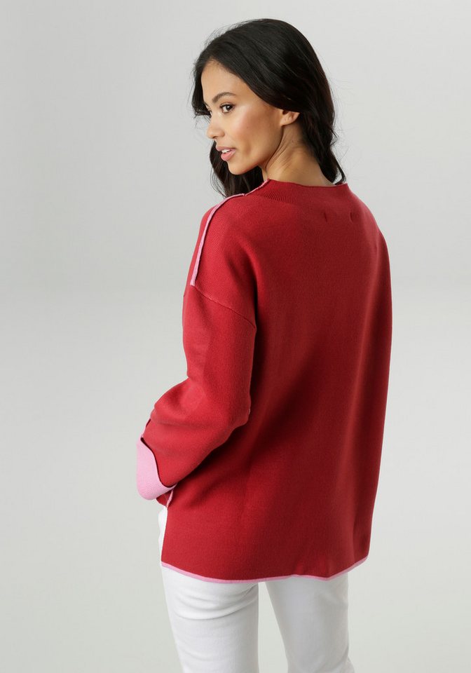 Aniston SELECTED Strickpullover mit rosafarbenen Zierkanten – Bild 2 von 5