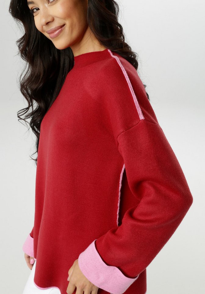 Aniston SELECTED Strickpullover mit rosafarbenen Zierkanten – Bild 3 von 5