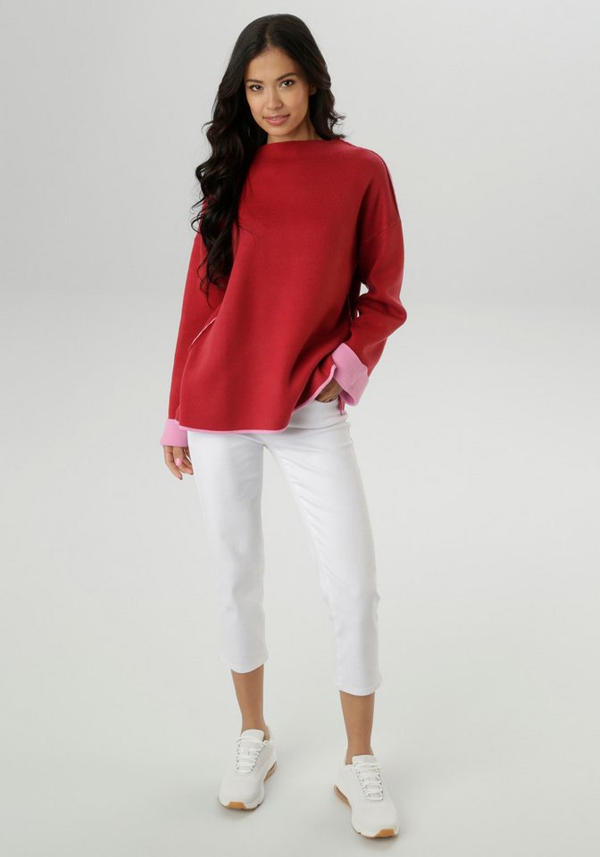 Aniston SELECTED Strickpullover mit rosafarbenen Zierkanten – Bild 4 von 5