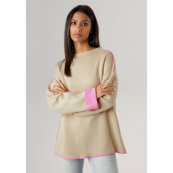 Aniston SELECTED Strickpullover mit rosafarbenen Zierkanten