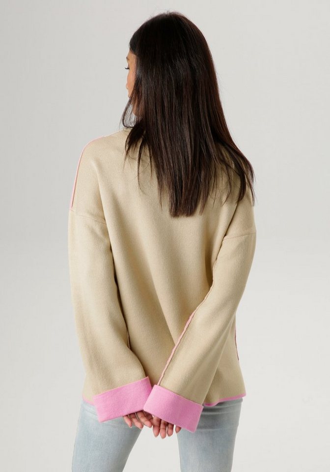 Aniston SELECTED Strickpullover mit rosafarbenen Zierkanten – Bild 2 von 5