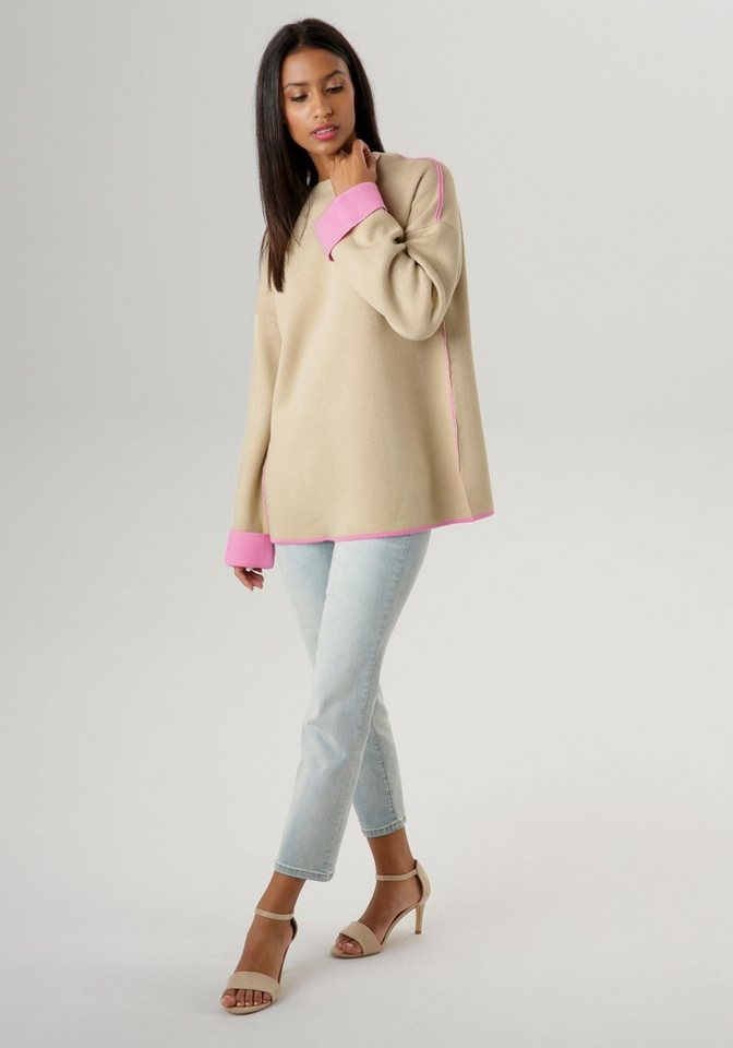 Aniston SELECTED Strickpullover mit rosafarbenen Zierkanten – Bild 5 von 5