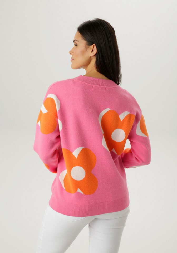 Aniston SELECTED Strickpullover mit trendiger Blumenblüten-Jacquardmusterung – Bild 2 von 5
