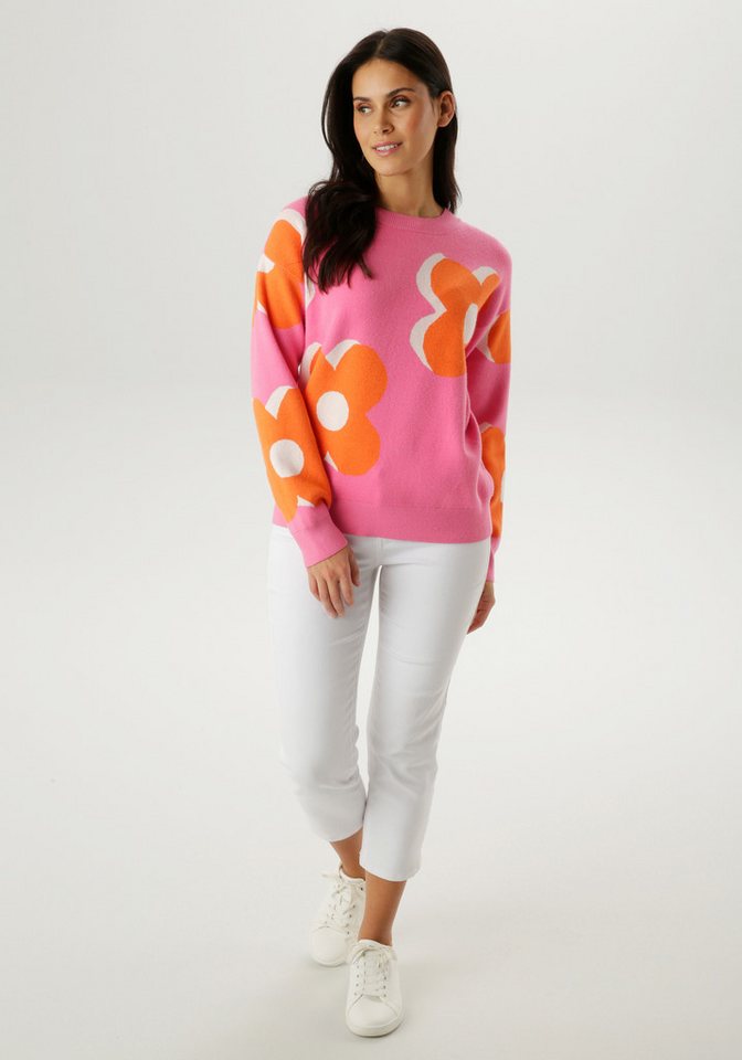 Aniston SELECTED Strickpullover mit trendiger Blumenblüten-Jacquardmusterung – Bild 4 von 5