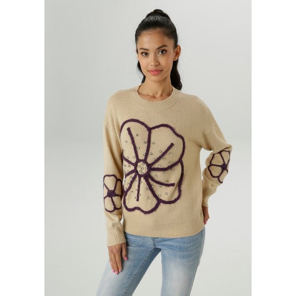 Aniston SELECTED Strickpullover vorne mit funkelnden Glitzersteinen verziert