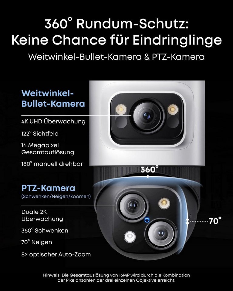 Anker eufy IP-Überwachungskamera eufy PoE NVR Security System S4 Max, 3-Linsen Bullet-PTZ-Kameras (4-tlg., 4*PoE NVR Security System S4 Max, KI Auto-Framing&Tra – Bild 2 von 5