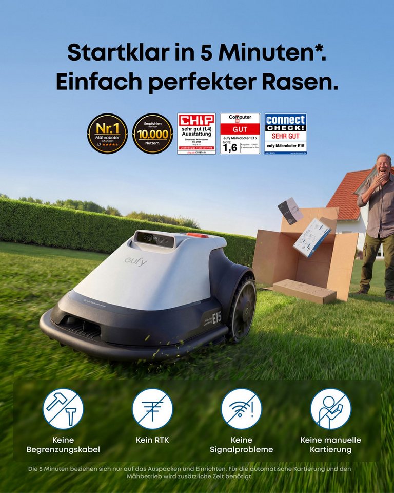 Anker eufy Rasenmähroboter E15/18 ohne begrenzungsdraht, bis 800 m² Rasenfläche, (App-Steuerung), mit ladestation,mit Regensensor,Diebstahlschutz – Bild 2 von 5