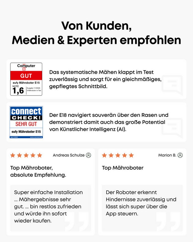 Anker eufy Rasenmähroboter E15/18 ohne begrenzungsdraht, bis 800 m² Rasenfläche, (App-Steuerung), mit ladestation,mit Regensensor,Diebstahlschutz – Bild 3 von 5
