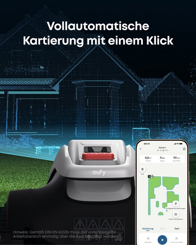 Anker eufy Rasenmähroboter E15/18 ohne begrenzungsdraht, bis 800 m² Rasenfläche, (App-Steuerung), mit ladestation,mit Regensensor,Diebstahlschutz – Bild 5 von 5
