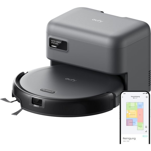 Anker eufy Saugroboter C10 Saugroboter mit Automatischer Absaugstation,Teppichreinigung, 40 W, mit Beutel, 7,3cm Design,Ausfahrbare Seitenbürste für EckenAutoma