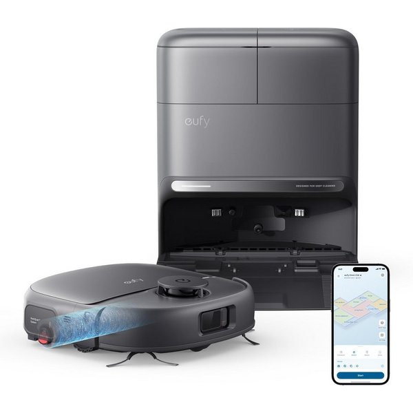 Anker eufy Saugroboter C28 15000 Pa Turbo-Saugkraft,50°C-Heißlufttrocknung, 60 W, mit Beutel, HydroJet delbstreinigende Wischrolle, Omni-Station, Anti-Verwicklu