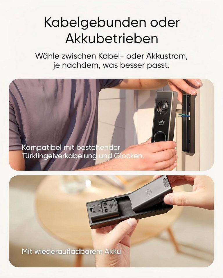 Anker eufy Überwachungskamera türklingel E340, Dual türklingel mit kamera mit Paketerkennung (Außenbereich, 1-tlg., 2K Full HD, Color Night Vision, Dual Cameras – Bild 5 von 5