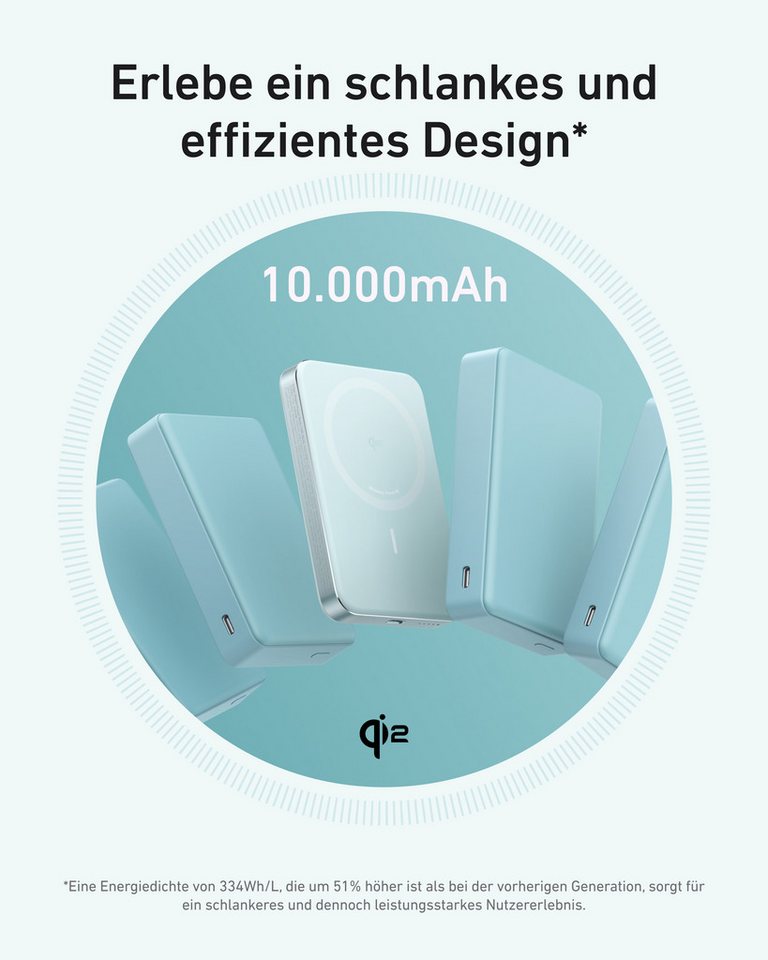 Anker Anker MagGo Powerbank, ultra-schlankes 10.000mAh magnetisches Akkupack Powerbank Qi2-zertifiziert 15W, schnelles MagSafe-kompatibles tragbares Ladegerät,  – Bild 2 von 5