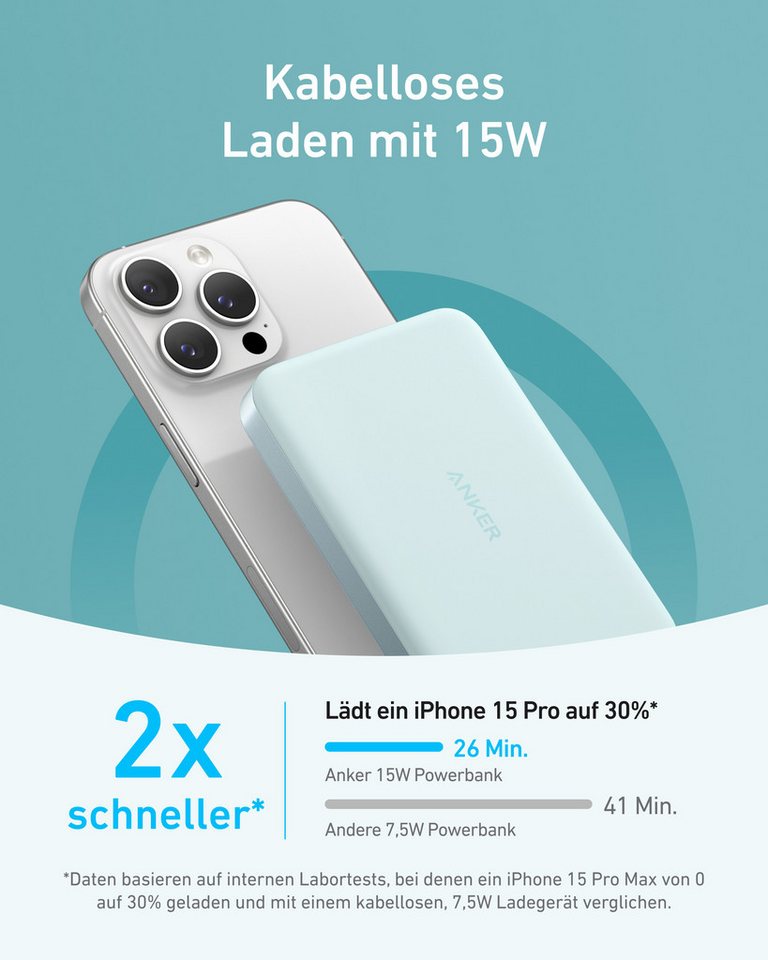 Anker Anker MagGo Powerbank, ultra-schlankes 10.000mAh magnetisches Akkupack Powerbank Qi2-zertifiziert 15W, schnelles MagSafe-kompatibles tragbares Ladegerät,  – Bild 3 von 5