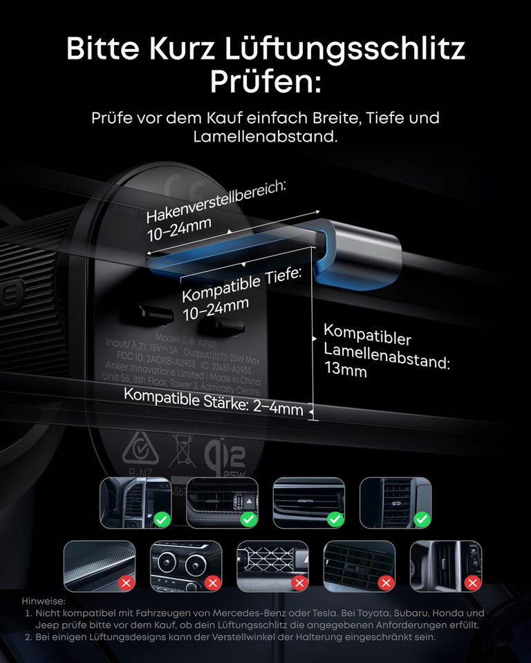 Anker Anker Prime Magsafe Autohalterung, Qi2 25W zertifiziertes Induktions-Ladegerät (Set, Handyhalterung Auto mit TEC-Aktivkühlung, Lüftungshalterung für iPhon – Bild 3 von 5