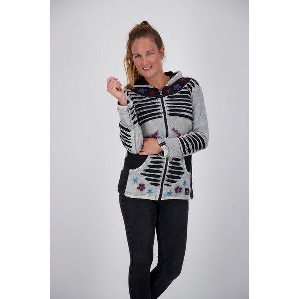 ankerglut Fleecejacke Patchwork NUNAVUT LIGHT GRAY & NEW FLOWER POWER