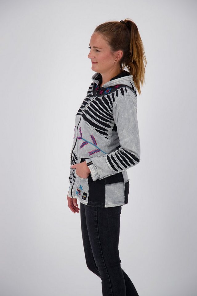 ankerglut Fleecejacke Patchwork NUNAVUT LIGHT GRAY & NEW FLOWER POWER – Bild 2 von 5