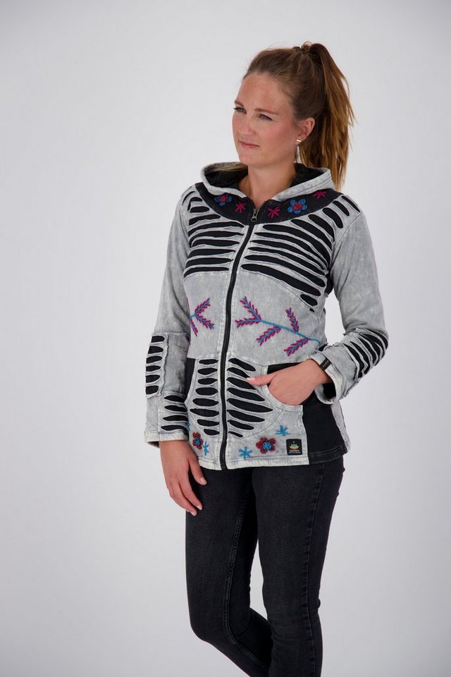 ankerglut Fleecejacke Patchwork NUNAVUT LIGHT GRAY & NEW FLOWER POWER – Bild 4 von 5