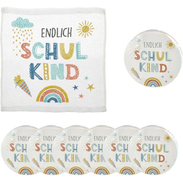 Annastore Gästehandtuch Magisches Handtuch "Endlich Schulkind" - Geschenk Einschulung, (6-St), 30 x 30 cm, 100 % Baumwolle, Geschenk Schulanfang