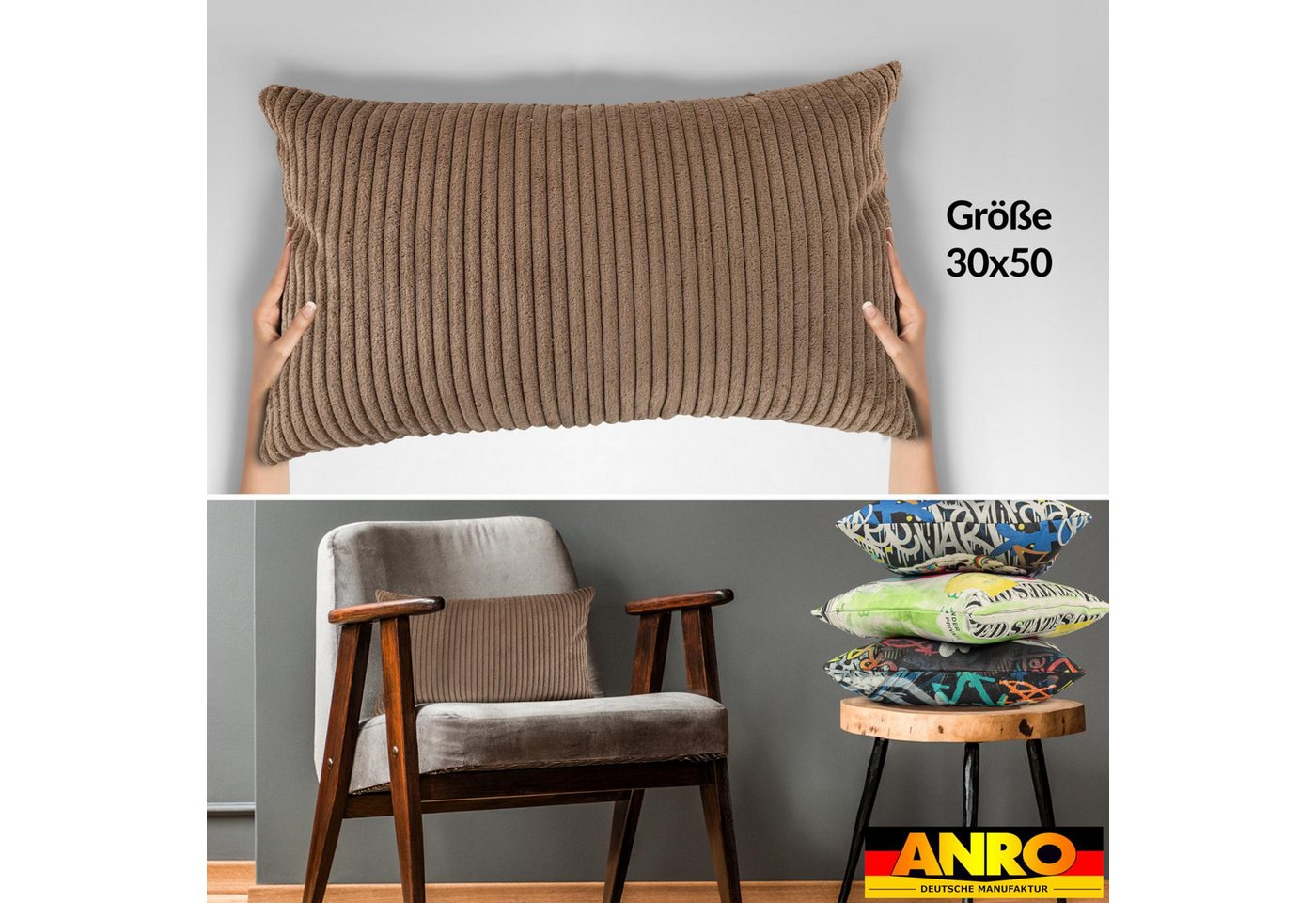 ANRO Dekokissen Kissenhülle MIT oder OHNE Füllung Kissenbezug Zierkissen, Kissenhülle in 30x50cm ohne Füllung Braun – Bild 4 von 5