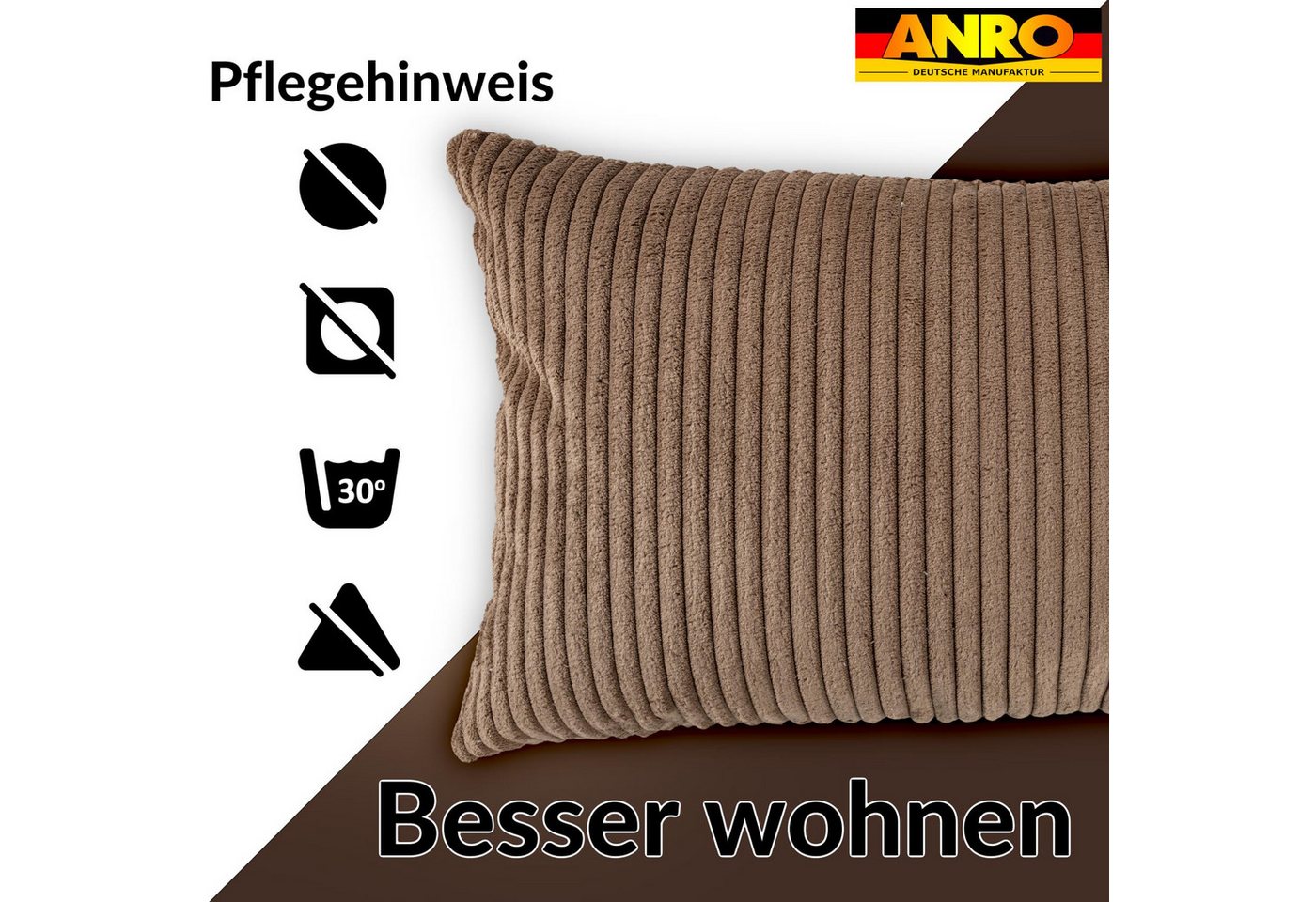 ANRO Dekokissen Kissenhülle MIT oder OHNE Füllung Kissenbezug Zierkissen, Kissenhülle in 30x50cm ohne Füllung Braun – Bild 5 von 5