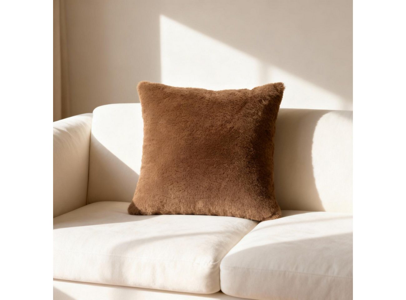 ANRO Dekokissen PLÜSCH Bär Schlicht Kunstfell Sofakissen Kuschelkissen Flauschig, sehr weich & kuschelig 40x40cm OHNE Füllung Uni-Einfarbig Braun – Bild 2 von 5