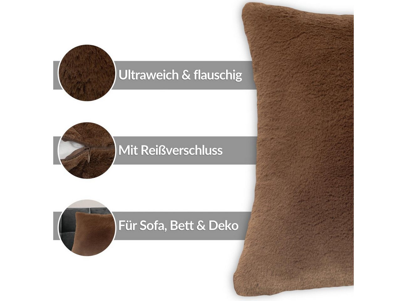 ANRO Dekokissen PLÜSCH Bär Schlicht Kunstfell Sofakissen Kuschelkissen Flauschig, sehr weich & kuschelig 40x40cm OHNE Füllung Uni-Einfarbig Braun – Bild 4 von 5
